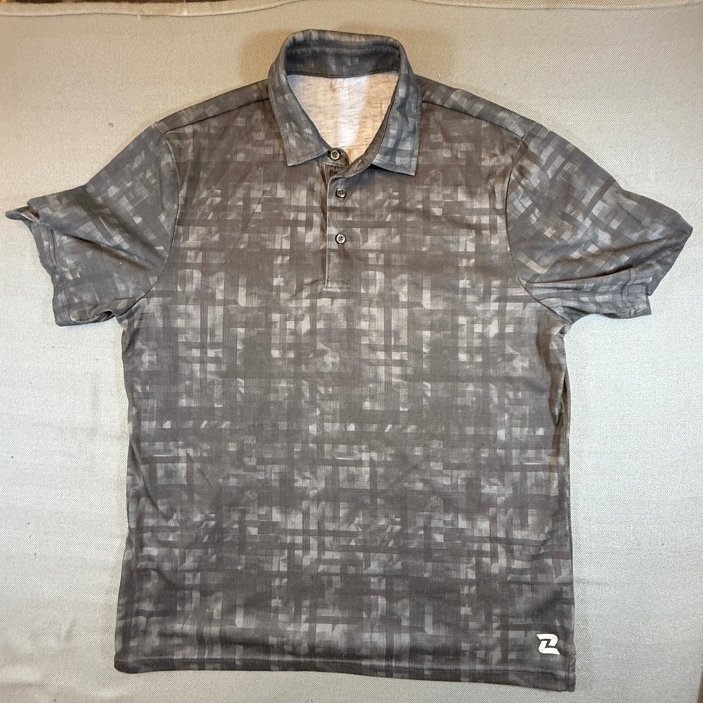 Zelos Mens Performance Polo Shirt Medium Grey Geometric Grid S/S Golf 1987